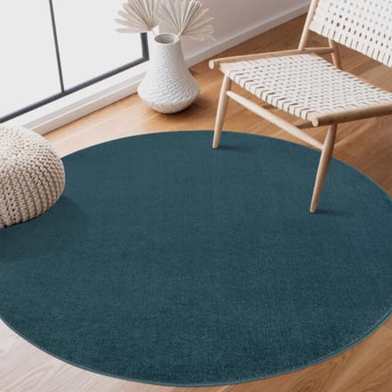 Uni Rond Effen Laagpolig Vloerkleed Modern Blauw- 150 CM Ø