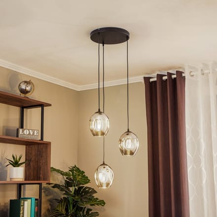 EMIBIG LIGHTING Hanglamp Starla, glas grafiet, 3-lamps rond