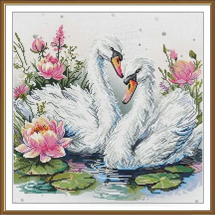 Borduurpakket Nova Sloboda - White Feather - Witte veer - met bedrukte achtergrond