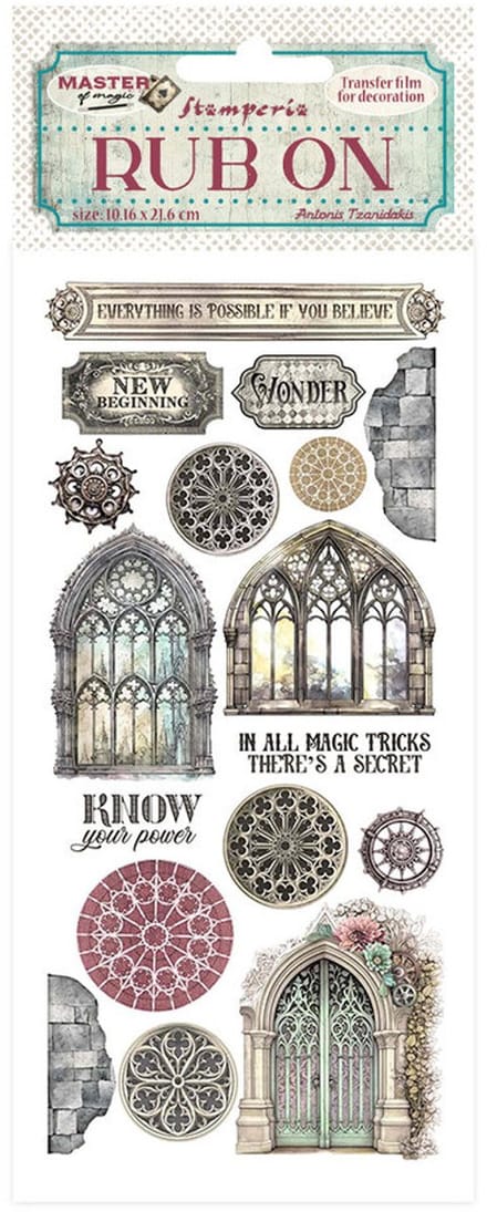 Stamperia - Master of Magic Rub-On 4x8,5 Inch Gothic Windows (DFLRB147)