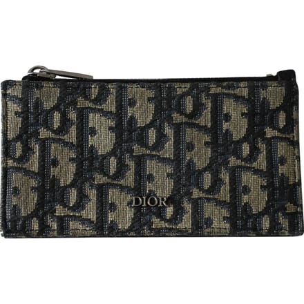 Dior Gezipte Kaarthouder in Beige en Zwart Jacquard