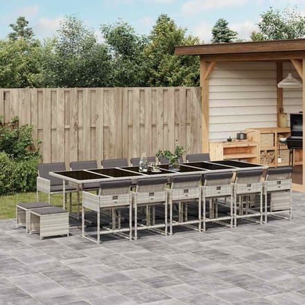 vidaXL - 17-delige - Tuinset - met - kussens - poly - rattan - lichtgrijs