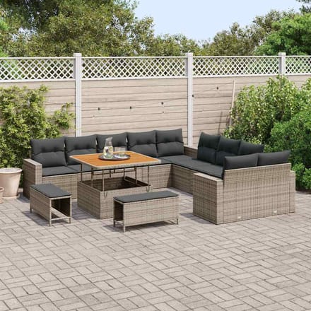 vidaXL - Tuinbank - Set - 17 - st - 12-zits - Grijs - poly - rattan