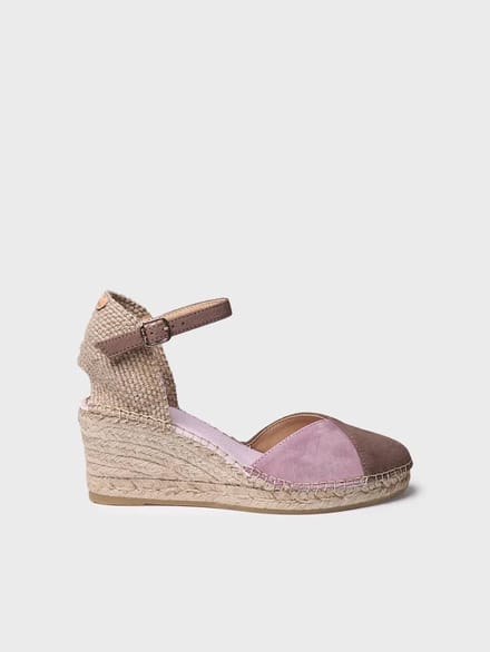 Tweekleurige suède espadrille voor dames met sleehak | BERAL