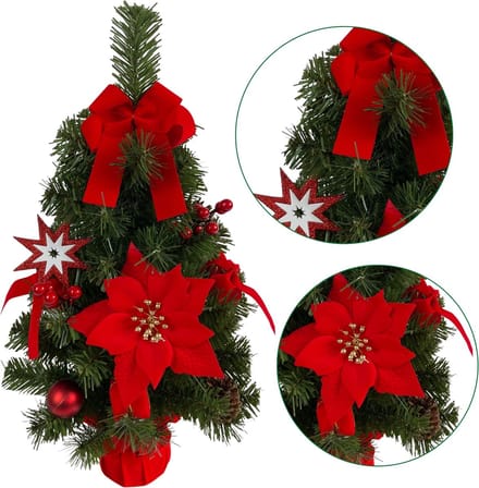 Synthetische Kerstboom met Rode Decoraties in Pot, 50 cm
