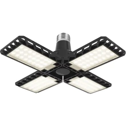 LEDVANCE Highbay Blade ceiling lamp in black, plastic, with adjustable light wings, provides 23 W or 2350 lm in neutral white with 4,000 K, E27 screw thread, 231-mm diameter, IP20
