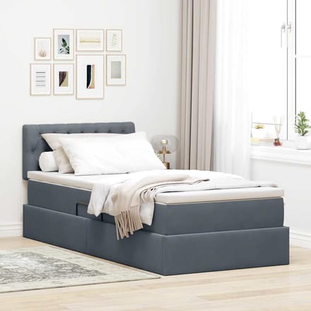 vidaXL - LED - opbergbed - met - matras - Donkergrijs - 90 - x - 190 - cm - Fluweel