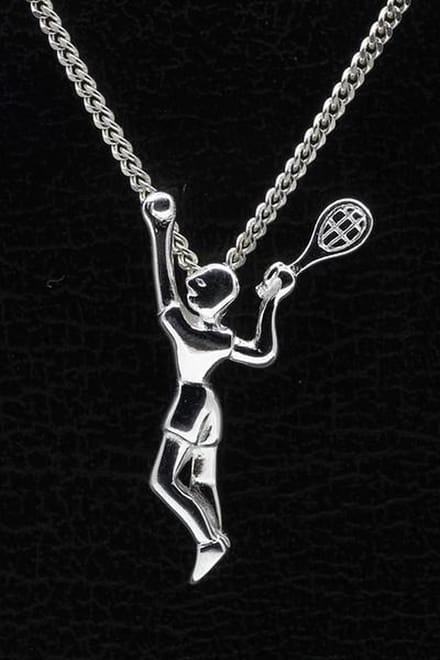 Zilveren Tennisspeler ketting hanger - groot