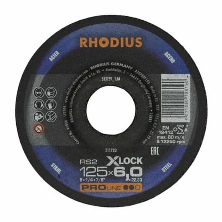 Rhodius - Afbraamschijf voor metaal - Pro - 125 x 6,0 x 22,23 mm - X-Lock RS2