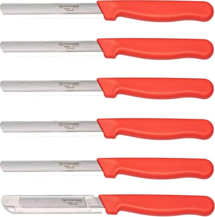 Solingen Tafelmes – Microkartel – Brede smeerkant – RVS – 21,5 cm – Rood – Set van 6