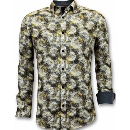 Luxe Heren Overhemden met Digitale Print - 3053 - Geel