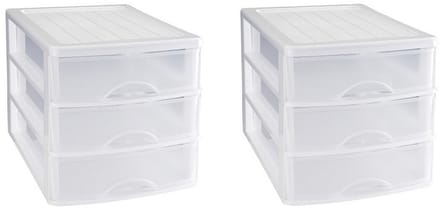 PlasticForte Ladeblok - 3x stuks - 3 lades - wit - L35,5 x B27 x H26 cm - bureau organizer