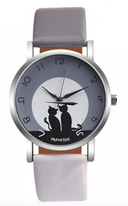 Hidzo Horloge Paphitak Katten - Ø 37 mm - Grijs/Wit - Kunstleer