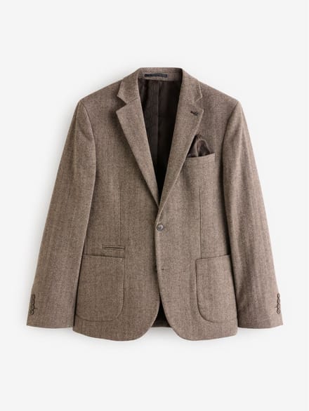 Next - Heren - Slim Fit - Blazer met visgraatmotief en hoog wolgehalte - Bruin