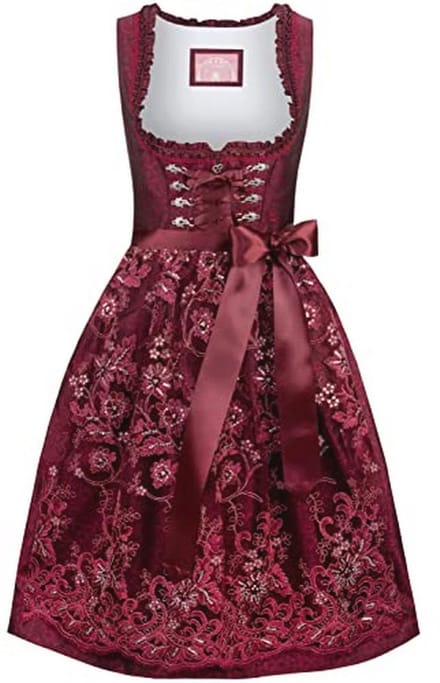 Elegante Dames Dirndl Jurk met Jacquard-patroon en Kanten Schort