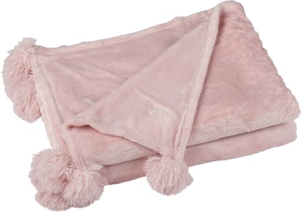 J-Line plaid Pompom - polyester - zachtroze - 170 x 130 cm
