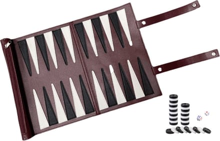 Shagam - Backgammon Set - Met stenen/schijven - Oprolbaar - Opvouwbaar - Reisset - Rol - Leer - Backgammon koffer