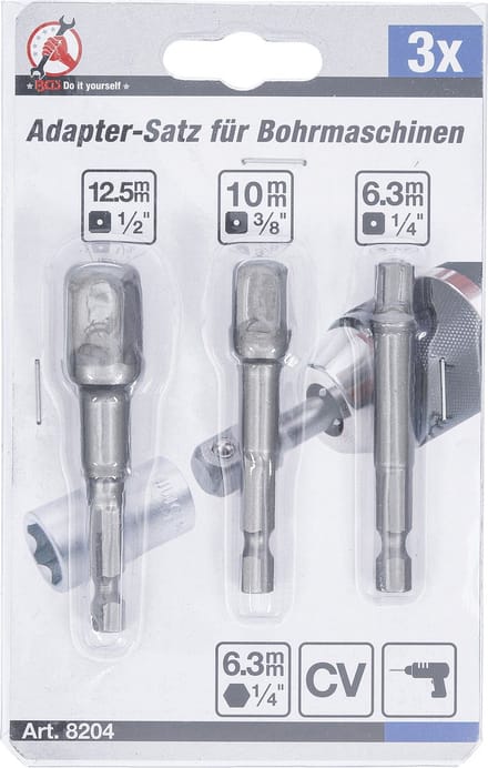 BGS Adapterset voor boormachines - 1/4, 3/8 en 1/2 - 3 delig