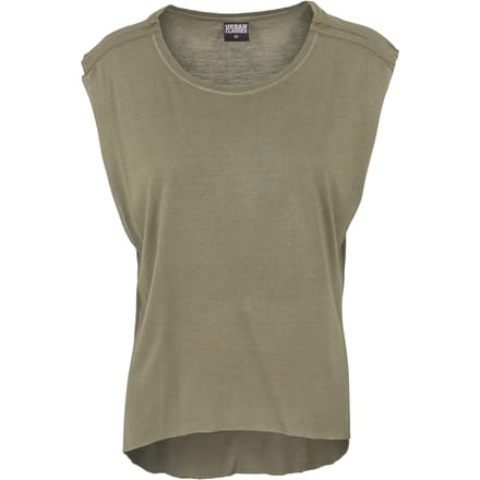 Urban Classics - Shoulder Zip HiLo Dames T-shirt - S - Groen