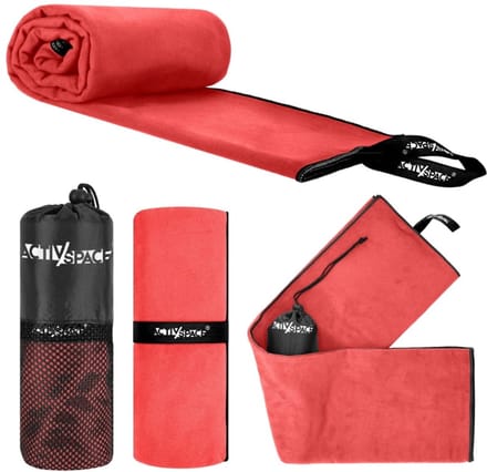 ACTIV SPACE Ręcznik - Sneldrogende Handdoek - 180x90cm - Microvezel - Rood Zwart