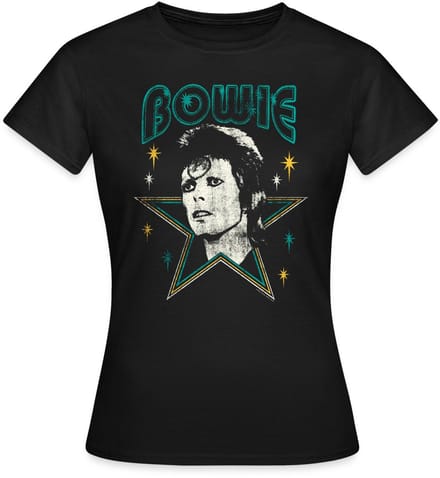 David Bowie Belettering Met Portret En Ster T-Shirt Dames
