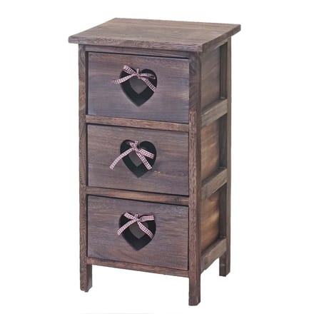 Commode Forli, ladekast, 3 lades met hartjes 55x29x25cm, shabby look, vintage ~ bruin