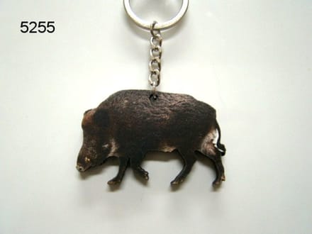 Geharo Houten Sleutelhanger wild zwijn - 4 x 6 cm - met afbeelding