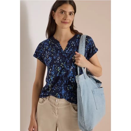 Shirt met split in de hals en print