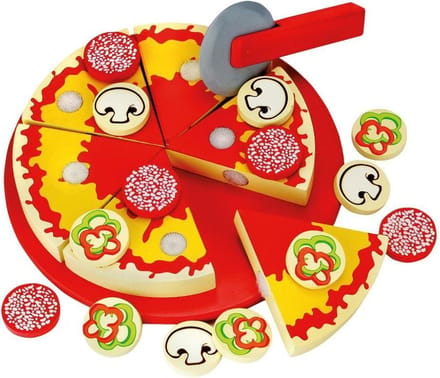 Bino Speelgoedpizza Cut And Play 20,5 Cm Hout Rood 31-delig