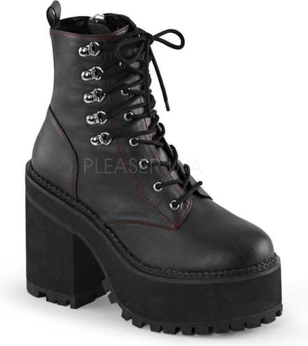 Assault-100 platform ankle boot with chunky heel and zipper matt black - (EU 39 = US 9) - Demonia
