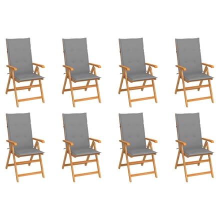 vidaXL - Verstelbare - klapstoelen - met - kussens, - 8 - stuks, - massief - teakhout