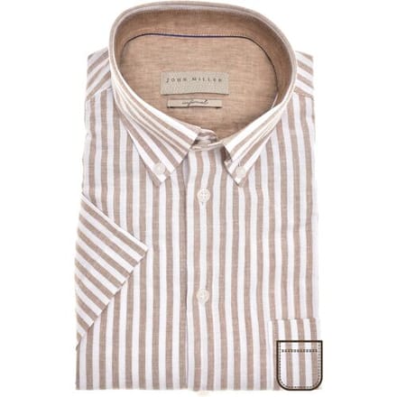 John Miller Overhemd Short Sleeve Soft Stripe Button-Down Tailored Bruin / male
