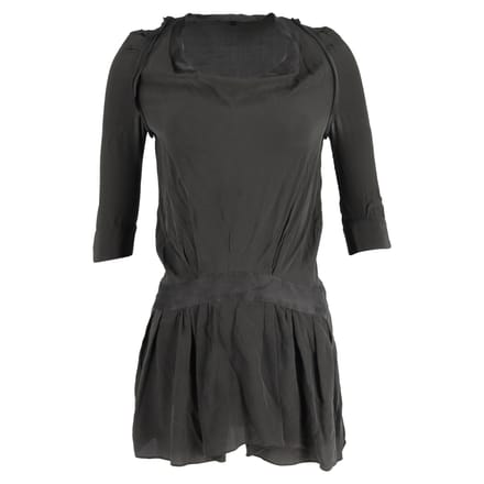 Maje Robe Mini jurk met 3/4 mouwen in olijfgroene zijde