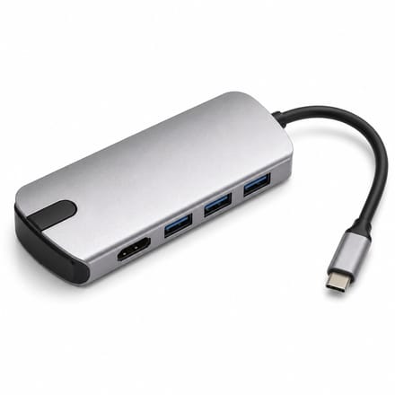 DrPhone QuadLink USB-C Hub – USB-C naar HDMI 4K 30Hz – 3x USB-A 3.0 – 4-in-1 Adapter – Aluminium – Zilver