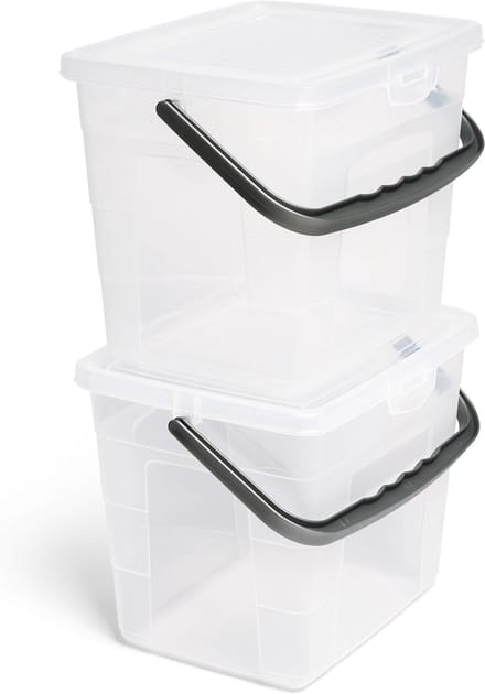 Novaliv 2x wasmiddeldoos met deksel 4 liter I Transparant I 23,5 x 18 x 18,5 cm I Doos waspoeder bewaardoos met handvat wasmiddel bewaarmiddel wasmiddelcontainer waspoedercontainer
