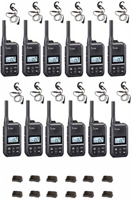 Set van 12 Icom IC-U20SR IP54 mini Portofoon met tafel lader en C-ring oortje