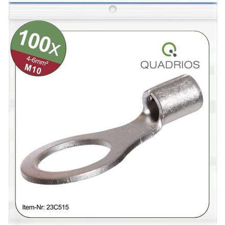Quadrios 23C515 Ringkabelschoen Dwarsdoorsnede (max.): 6 mm² Schachtdiameter: 10.5 mm Ongeïsoleerd 100 stuk(s)
