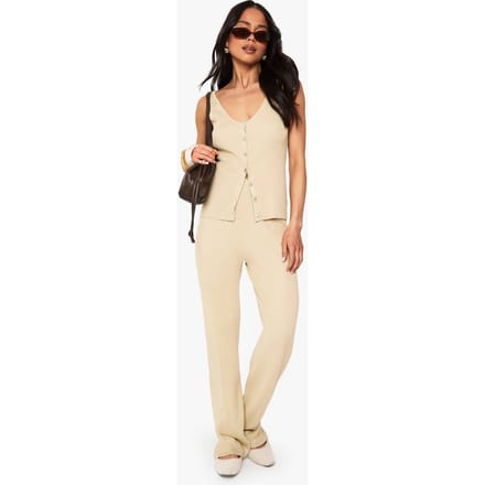 boohoo Dames Gebreide vest en wijde broek | Stone | Maat: Small