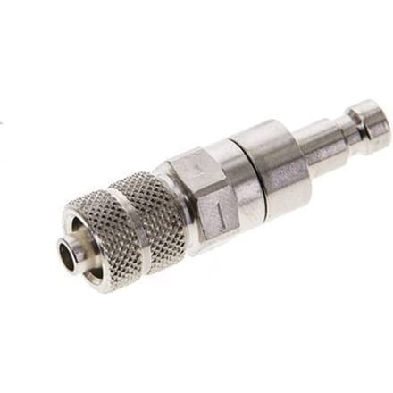Vernikkeld Messing DN 2.7 (Micro) Luchtkoppeling Insteeknippel 4x6 mm Push-On Double Shut-Off - CLP2-N-BN-SV-P-4