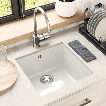 vidaXL - Wasbak - 80% - Kwarts - en - 20% - Hars - 430 - x - 460 - mm - Wit