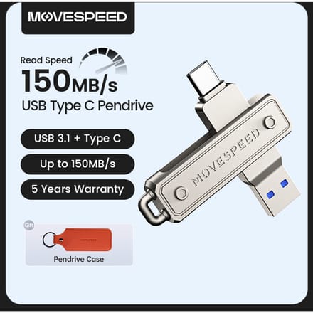 MOVESPEED 150 MB/USB Type C Flash Drive 64 GB 128 GB 256 GB 512 GB OTG USB 3.1 Pendrive voor Macbook iPhone 15/16 Laptop PC Silver