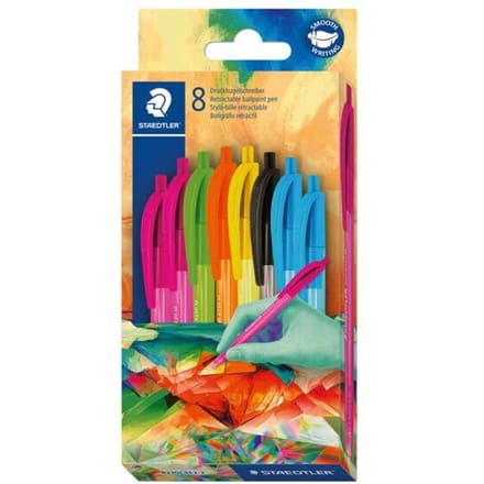 STAEDTLER balpennen drukknop driekantig transparant 8 stuks