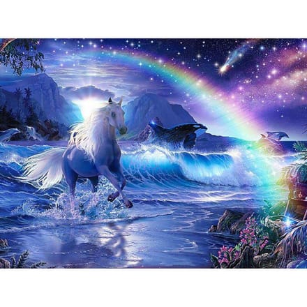 Foret rond complet diamant broderie cheval de course 5D bricolage diamant peinture point de croix strass 20X30CM blue