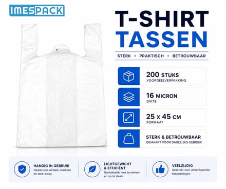 Hemdtas - 200st. - 25x45cm - 16mic - Wit - HDPE - Sterk - IMES PACK