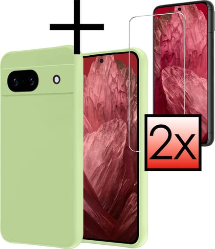 Hoesje - Met 2x Screenprotector - Geschikt voor Google Pixel 8a - Sterk & Shockproof - Back Cover - Siliconen Case - Telefoon Hoes - Groen