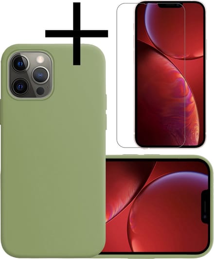 Hoesje - Met Screenprotector - Geschikt voor Apple iPhone 14 Pro Max - Sterk & Shockproof - Back Cover - Siliconen Case - Telefoon Hoes - Groen