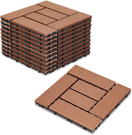 WPC tegels set van 44 terrastegels 30x30cm tegelset in het kliksysteem