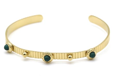 Armband Dames - Bangle met Groene Steentjes - RVS - One Size - Goudkleurig