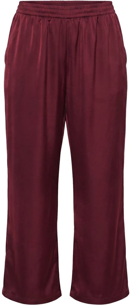 MIAMODA - Dames - Satijnen broek wijde pijpen elastische tailleband - Wijnrood - Maat 42
