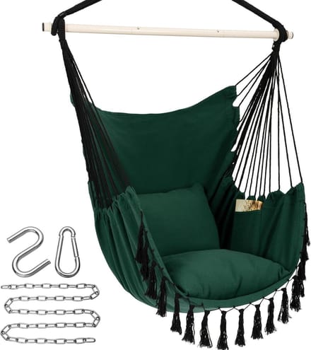 Hangmat Stoel - Hangstoel Macramé - Ontspannen Buiten - Groot Comfort Zak - 300 lbs - Groen